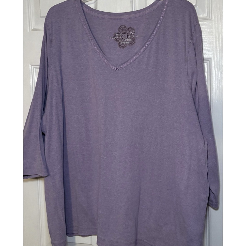 Avenue Women Plus Sz 20/22 V Neck Essential 3/4 Sleeve Tee Purple Relaxed Fit